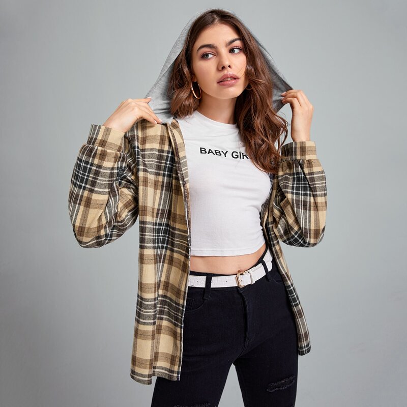 

Plaid Hooded Overshirt, Multicolor