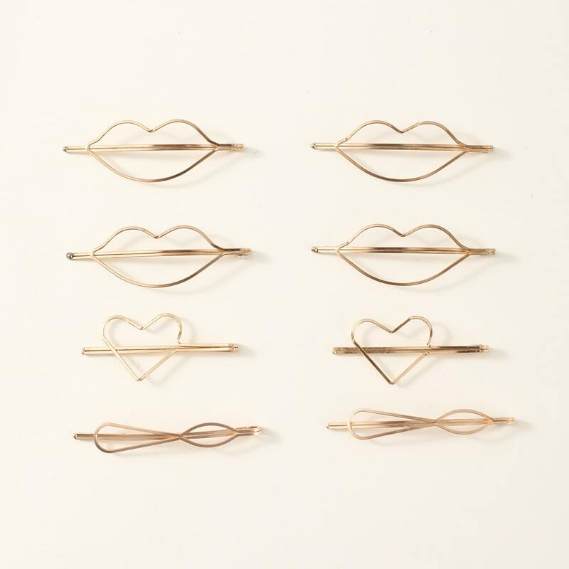 

8pcs Lip & Heart Bobby Bin, Gold