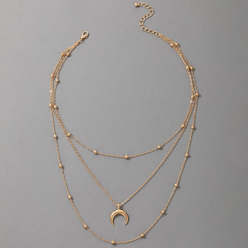 

Moon Charm Layered Necklace, Gold