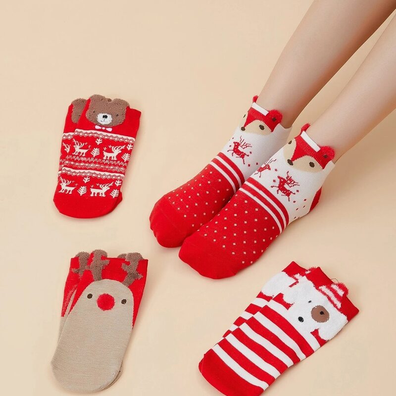

1pair Random Christmas Cartoon Ankle Socks, Multicolor