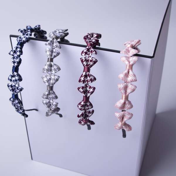

4pcs Houndstooth Pattern Bow Decor Hair Hoop, Multicolor