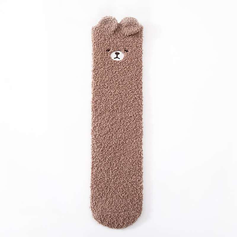 

Cartoon Bear Fuzzy Socks, Coffee brown
