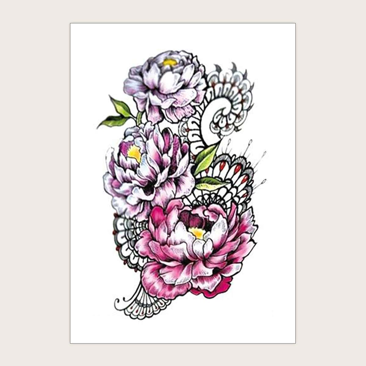 

1sheet Flower Pattern Tattoo Sticker, Multicolor