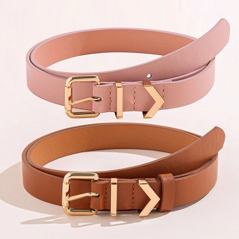 

2pcs Square Buckle Belt, Multicolor