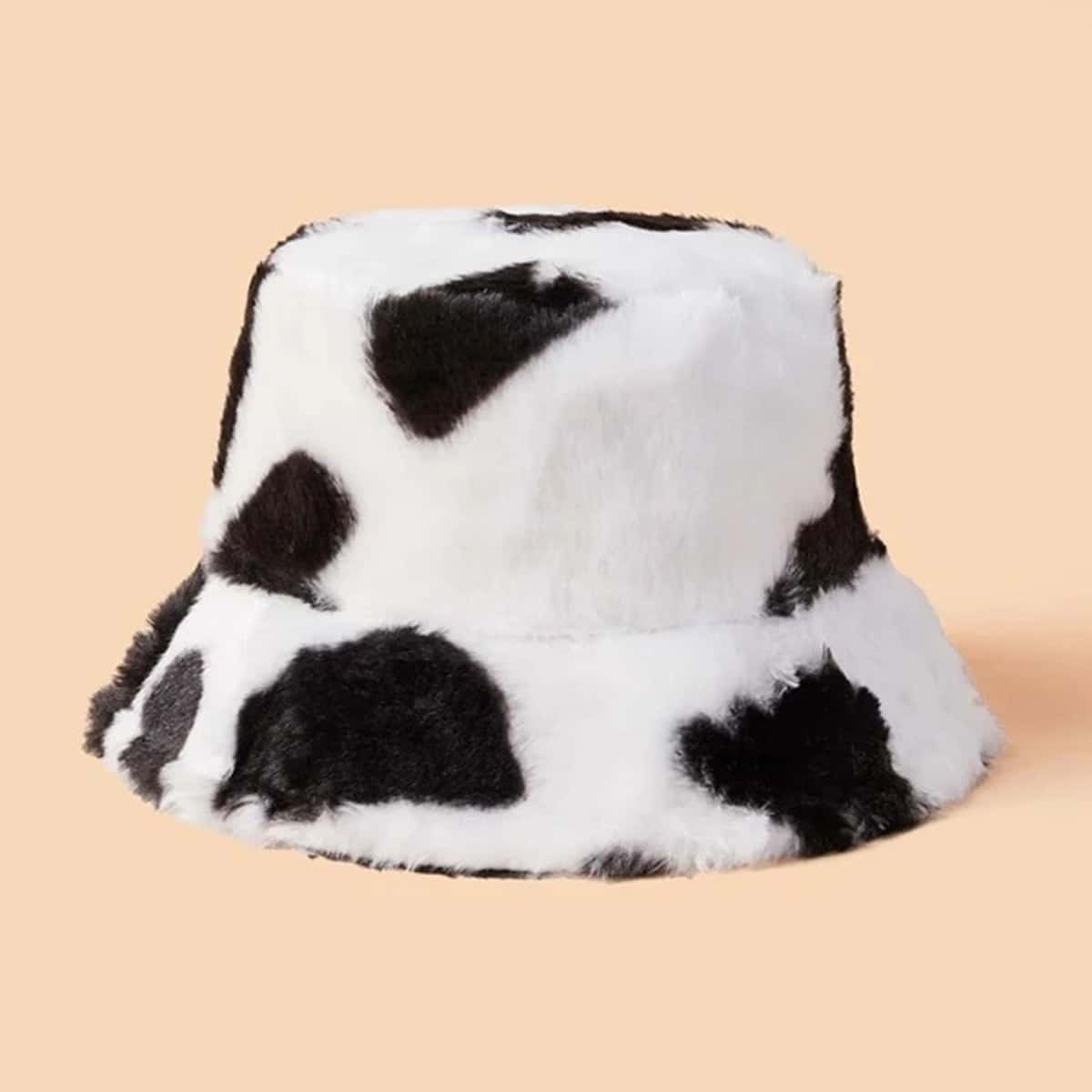 

Cow Fluffy Bucket Hat, Black and white