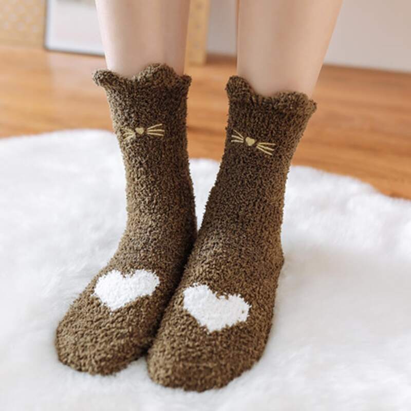 

Cartoon Fuzzy Socks, Coffee brown