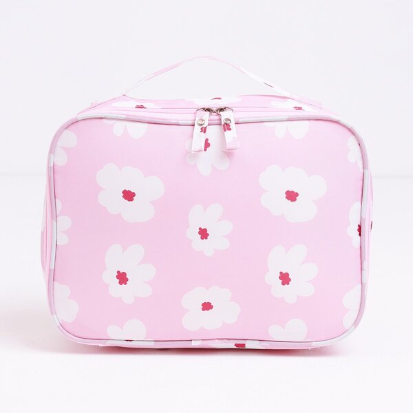 

Flower Print Cosmetic Storage Bag, Pink