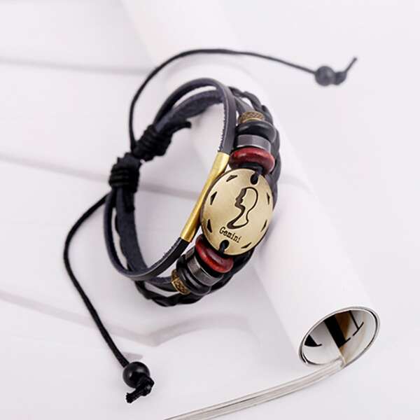 

Men Zodiac Sign Design Round Decor Bracelet, Black