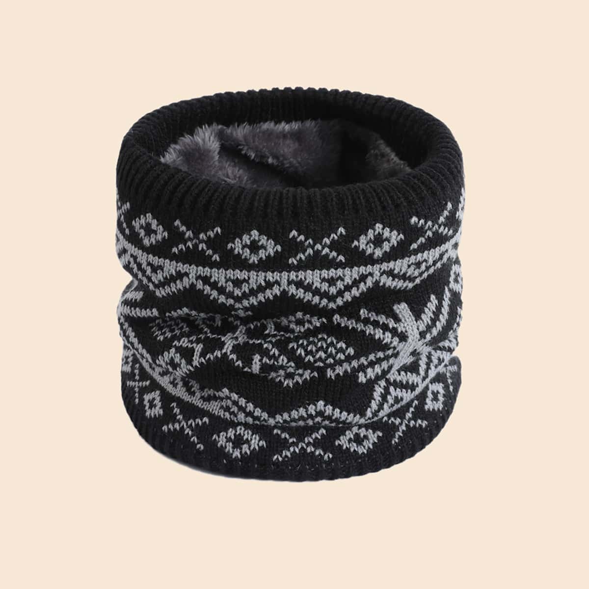 

Guys Geometric Pattern Infinity Scarf, Black