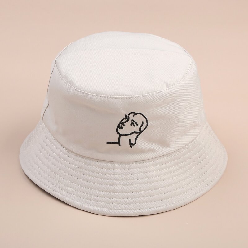 

Figure Embroidery Reversible Bucket Hat, Black and white