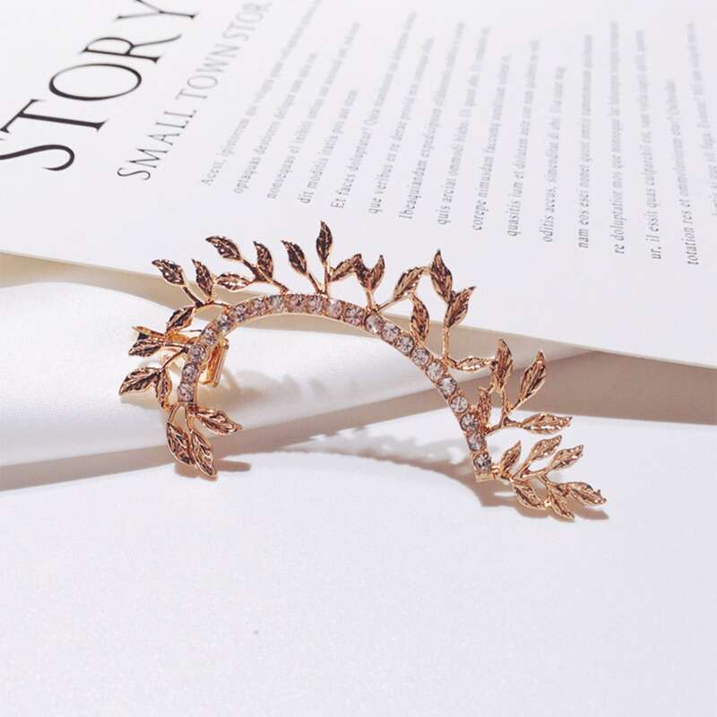 

1pc Rhinestone Leaf Ear Climber, Champagne
