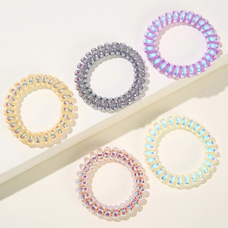 

5pcs Holographic Coil Hair Tie, Multicolor