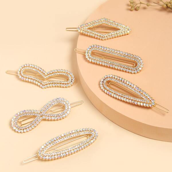 

6pcs Rhinestone Decor Hair Clip, Gold