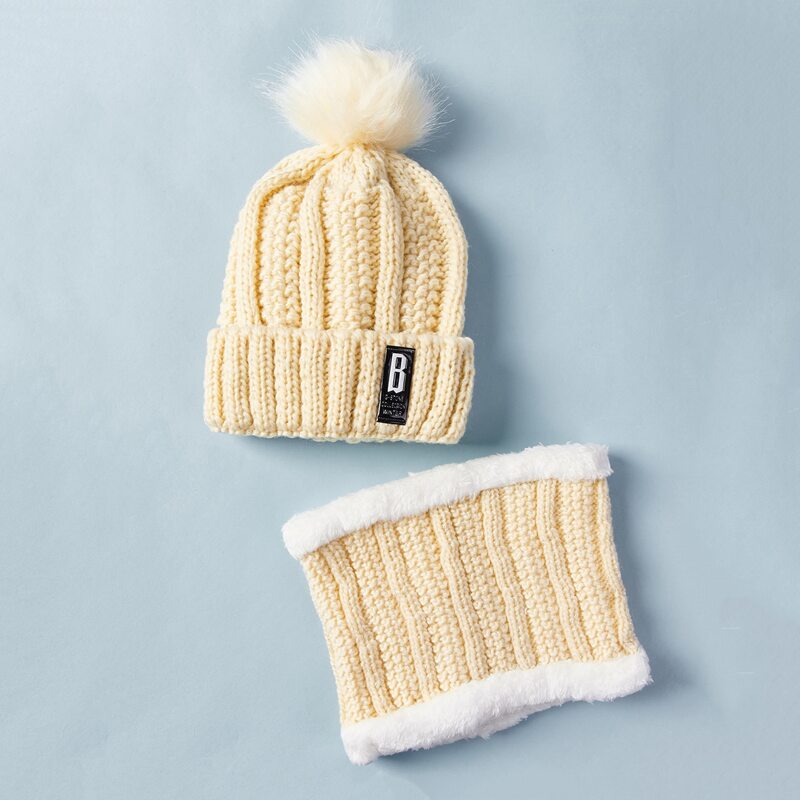 

Pom Pom Knit Beanie & Tube Scarf, Beige