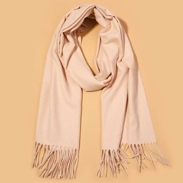 

Fringe Hem Plain Scarf, Baby pink