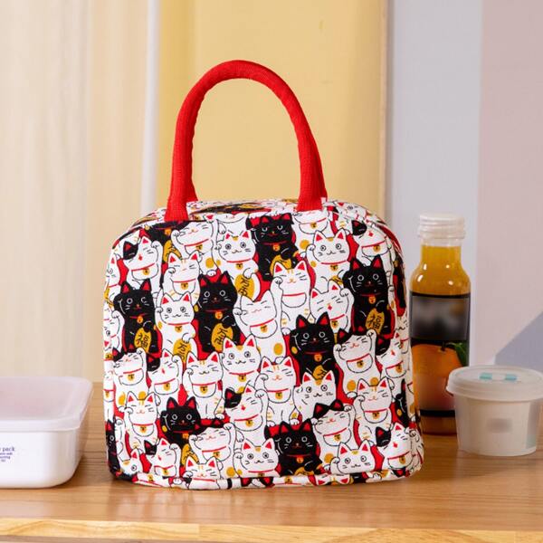

1pc Cartoon Cat Print Lunch Bag, Multicolor