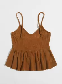 Soleia Top de tirantes tejido waffle bajo con fruncido