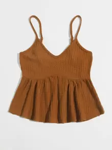 Soleia Top de tirantes tejido waffle bajo con fruncido