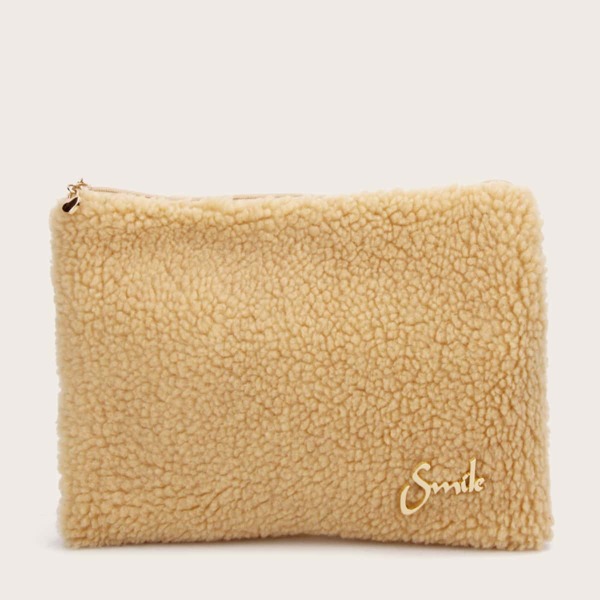 

Letter Decor Makeup Bag, Apricot