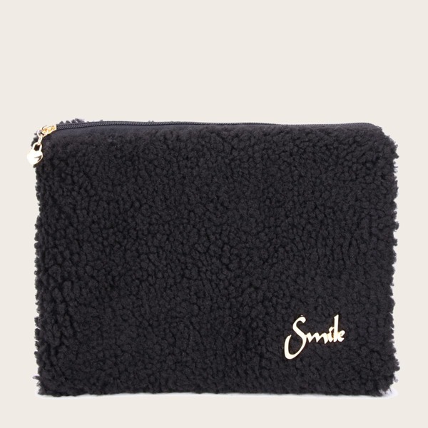 

Letter Decor Makeup Bag, Black