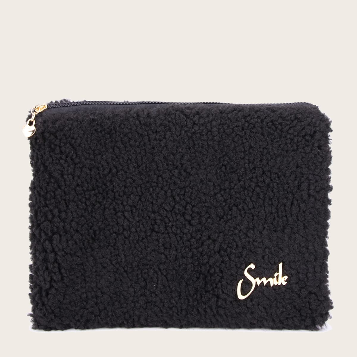 

Letter Decor Makeup Bag, Black