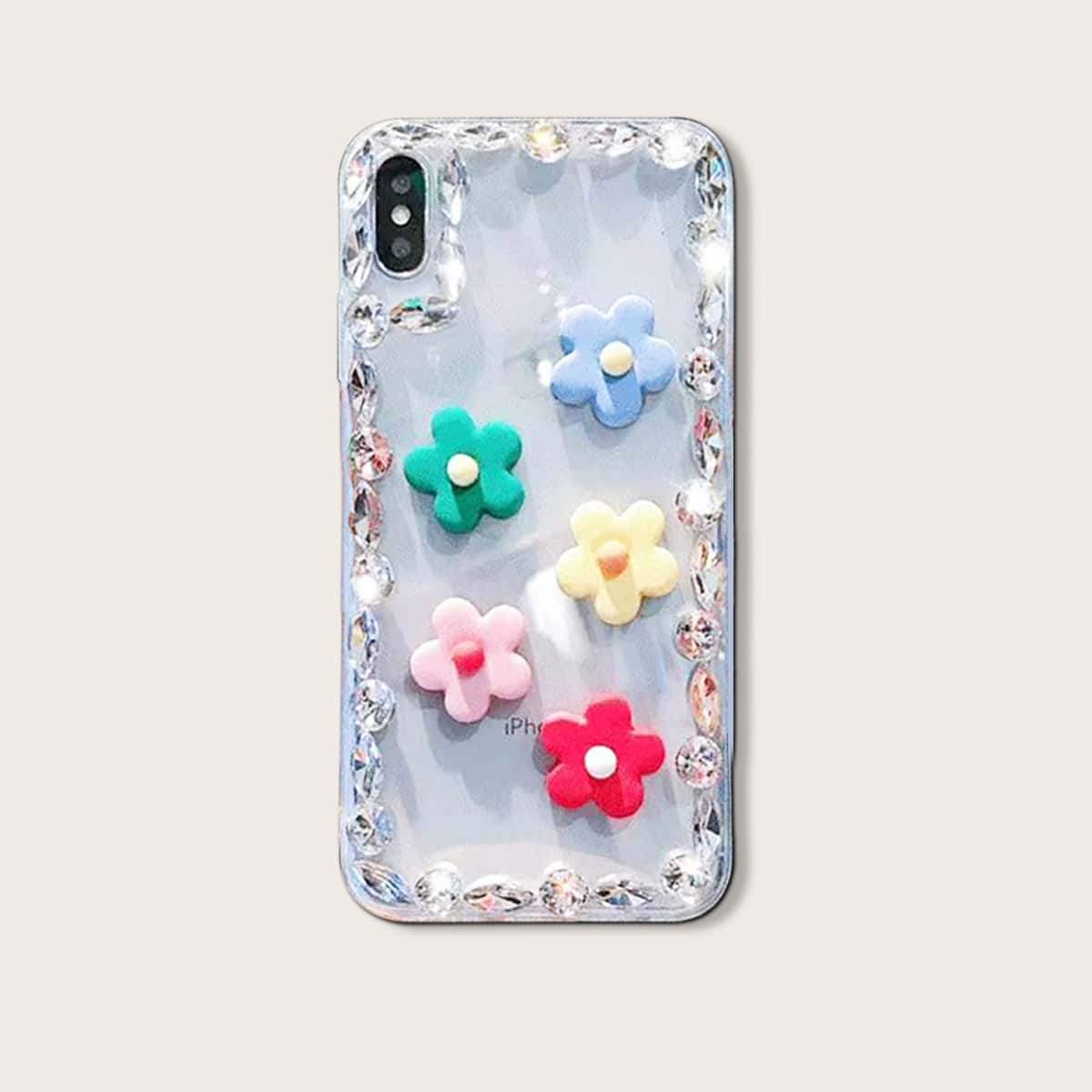 

Flower & Rhinestone Decor iPhone Case, Multicolor