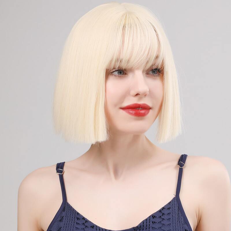 

Natural Straight Short Wig With Bangs, Gold