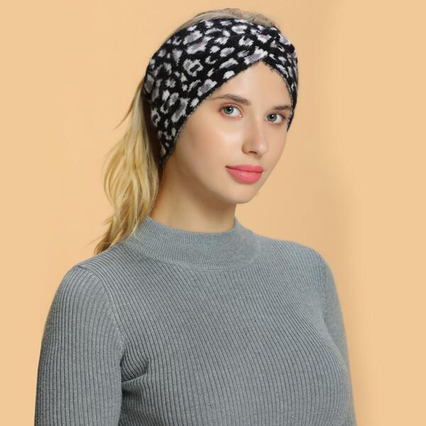 

Leopard Print Twist Headband, Black