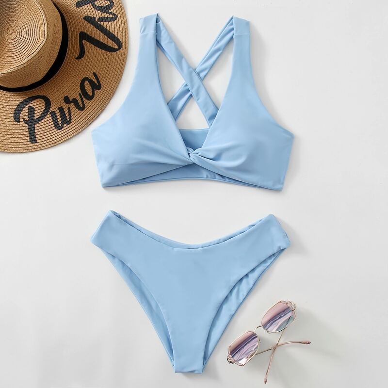 

Twist Crisscross Back Bikini Swimsuit, Baby blue