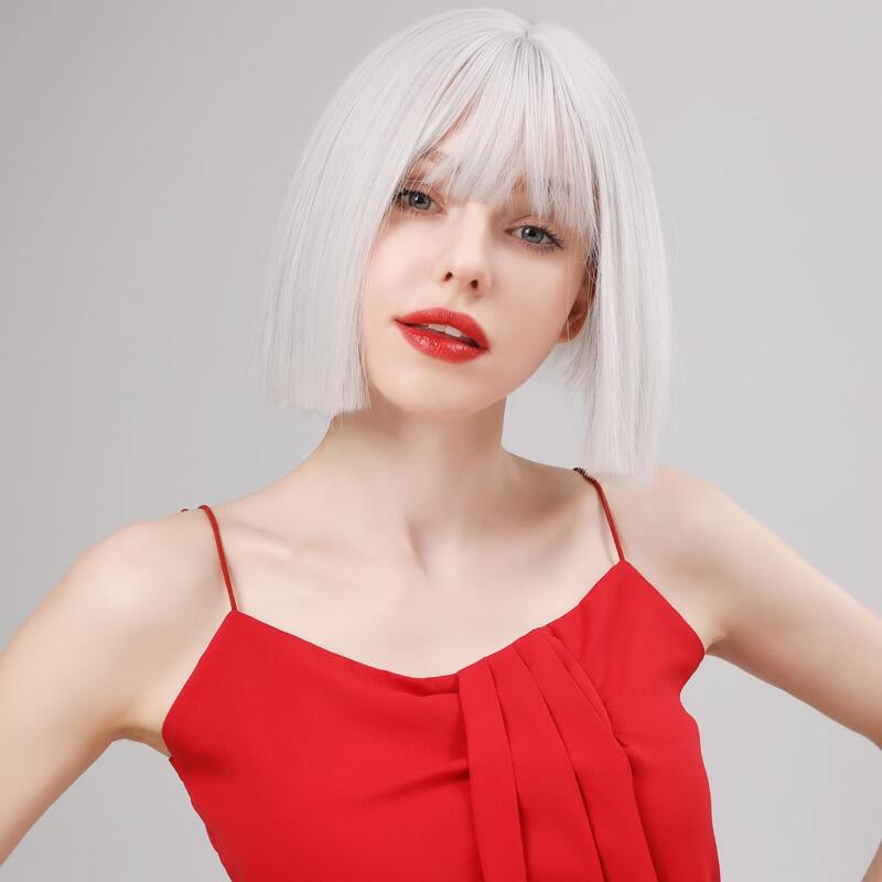 

Natural Straight Short Wig With Bangs, Silver