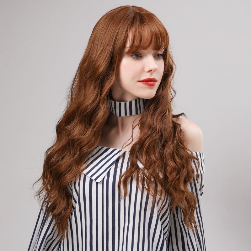 

Natural Long Curly Wig With Bangs, Brown