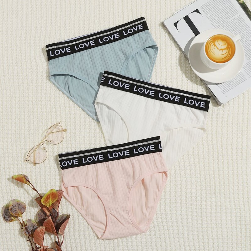 

3pack Rib Letter Tape Panty Set, Multicolor