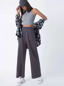 SHEIN BASICS Slant Pocket Solid Joggers - Dark Grey - View 1