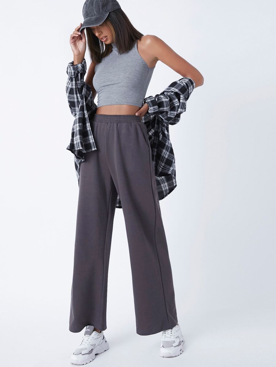 SHEIN BASICS Slant Pocket Solid Joggers - Dark Grey - View 1