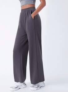 SHEIN BASICS Slant Pocket Solid Joggers - Dark Grey - View 3