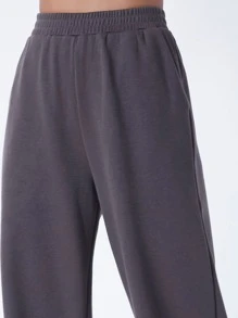 SHEIN BASICS Slant Pocket Solid Joggers - Dark Grey - View 4