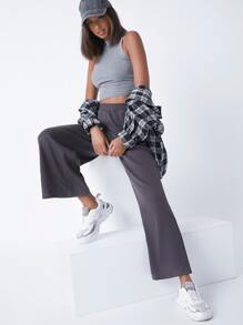 SHEIN BASICS Slant Pocket Solid Joggers - Dark Grey - View 5