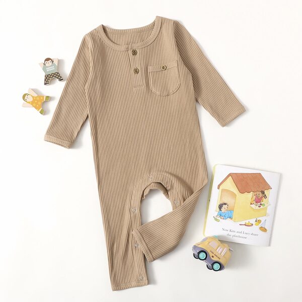 

Baby Boy Ribbed Pocket Front Jumpsuit, Khaki