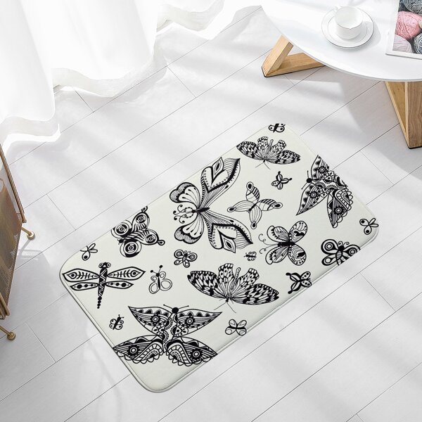 

Butterfly Print Floor Mat, Black and white