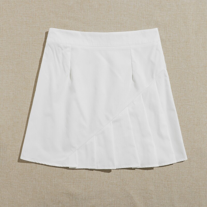 

Solid Pleated Skirt, White