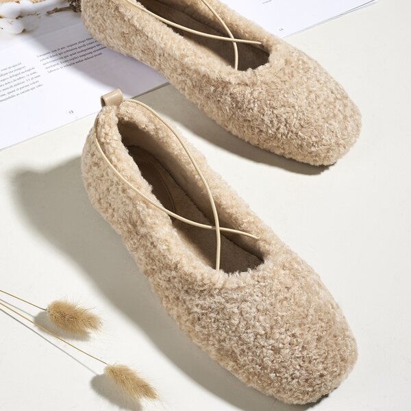 

Square Toe Fluffy Flats, Apricot