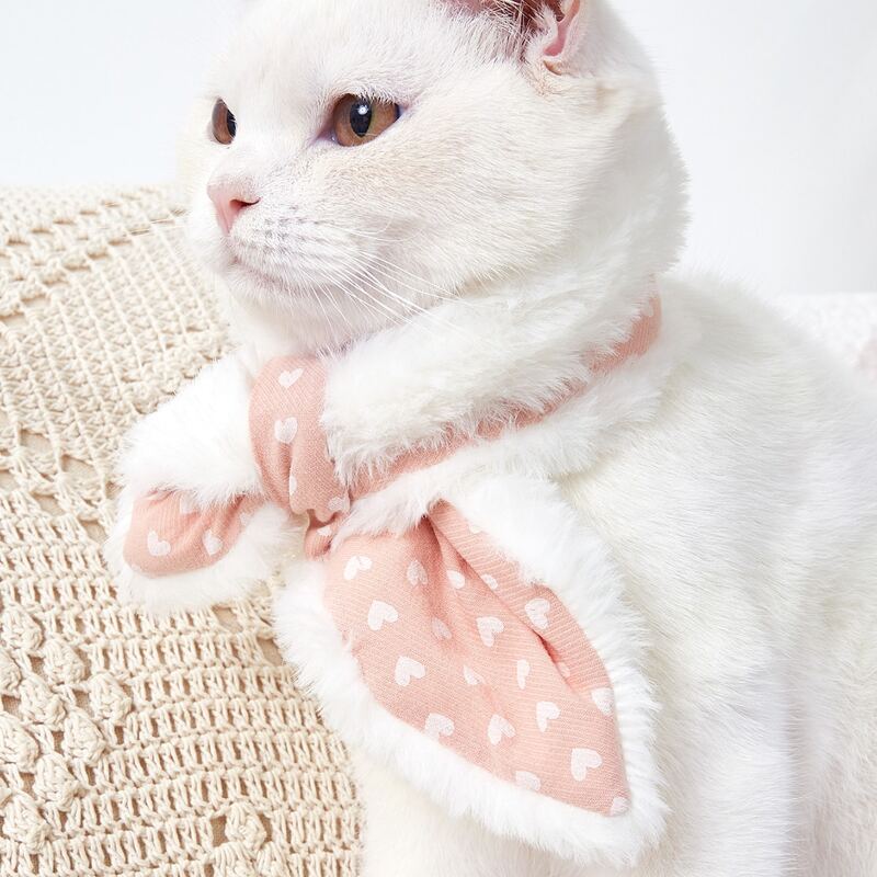 

Contrast Faux Fur Heart Print Cat Scarf, Pink