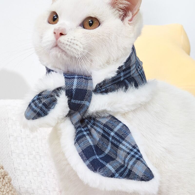 

Contrast Faux Fur Plaid Cat Scarf, Navy blue