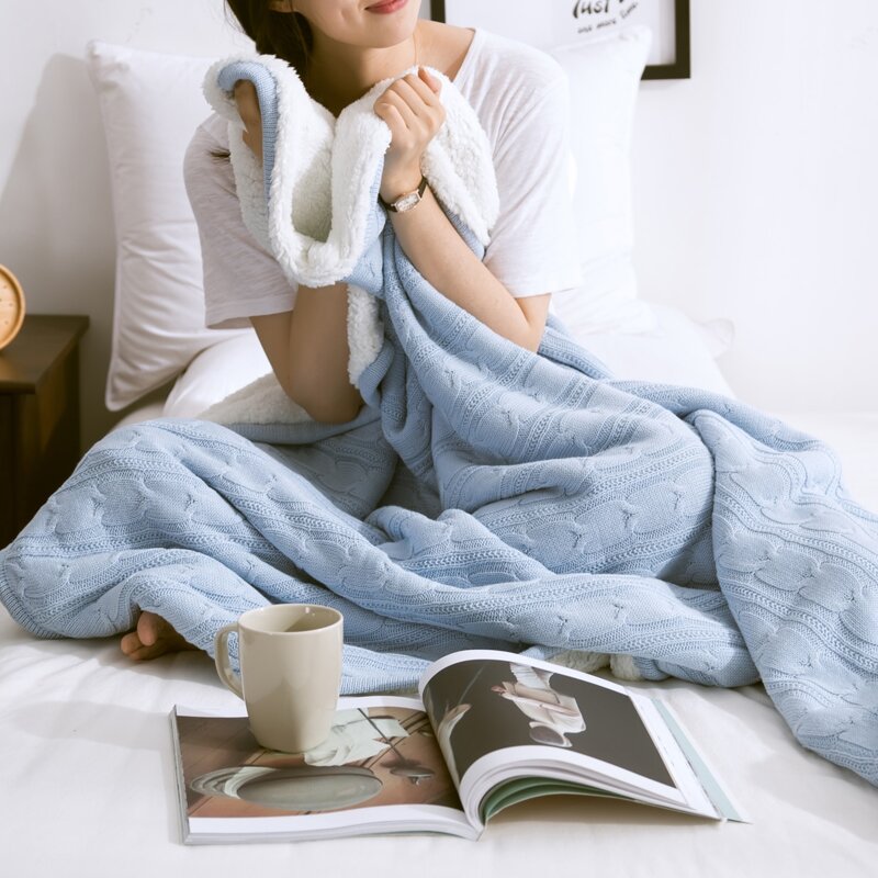

Twist Knitted Solid Blanket, Baby blue