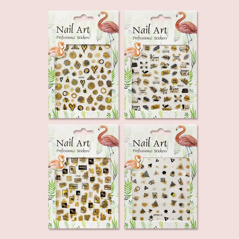 

4sheets Geo & Plant Pattern Nail Sticker, Multicolor