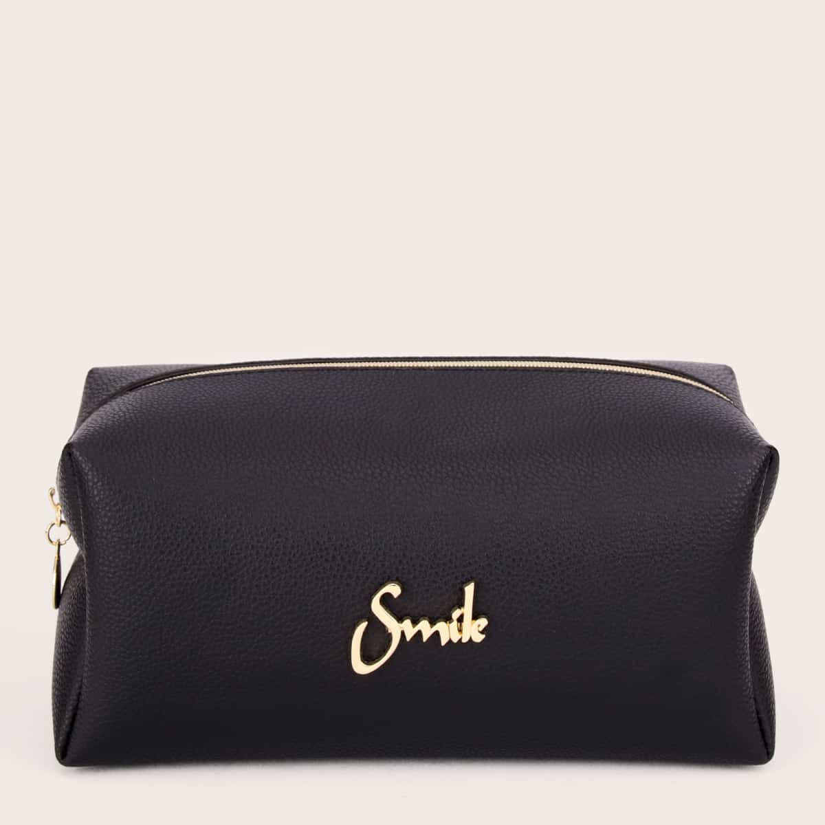 

Letter Decor Makeup Bag, Black