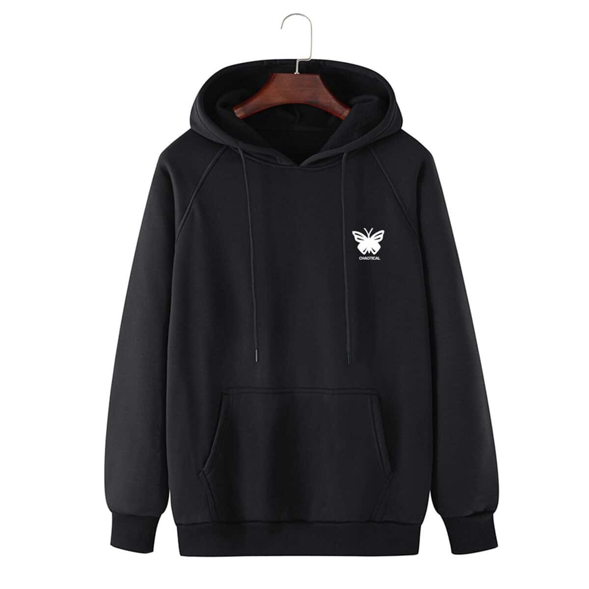 

Guys Butterfly Print Drawstring Hoodie, Black