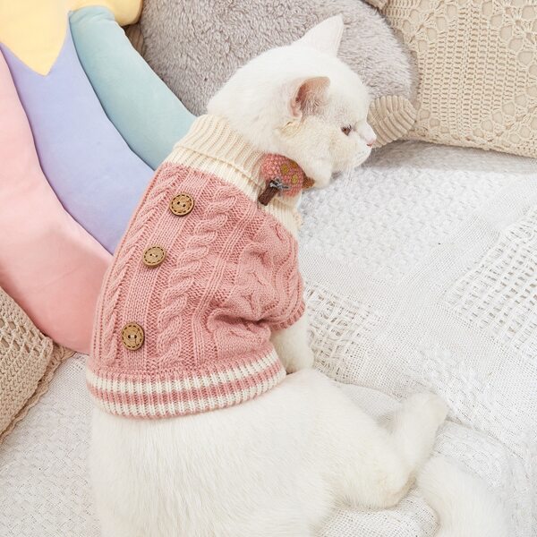 

Button Decor Turtleneck Cat Sweater, Pink