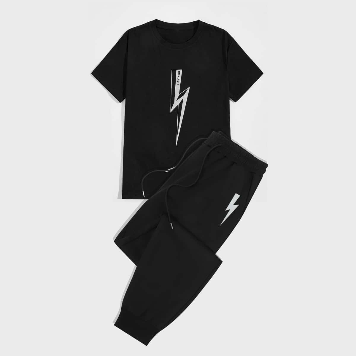 

Guys Letter Lightning Graphic Tee & Sweatpants, Black