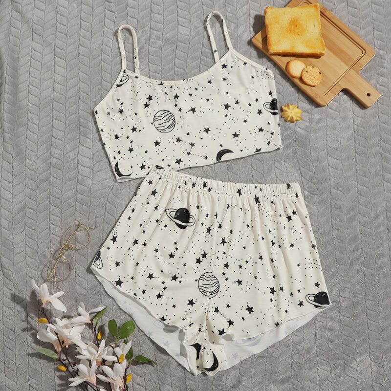 

Galaxy Pattern Crop Cami PJ Set, White